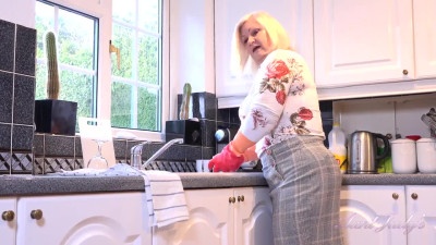 AuntJudys Lacey Strips And Masturbates For You In The Kitchen
